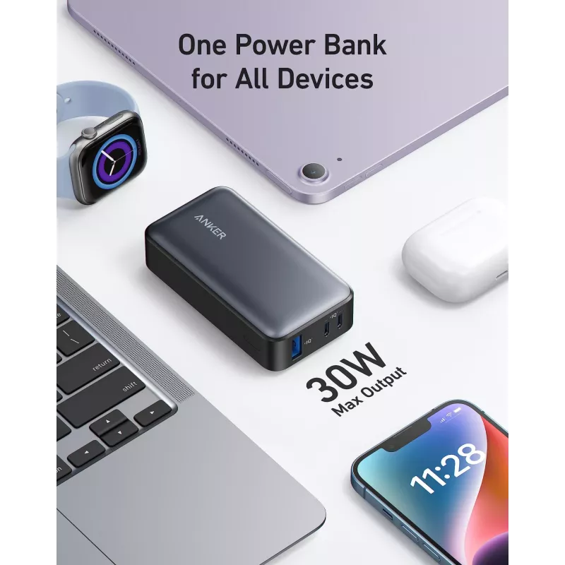 Anker PowerCore 533 - Powerbank - 10000 mAh - 30 Watt - 3 A (24 pin USB-C) - Schwarz (A1256G12)
