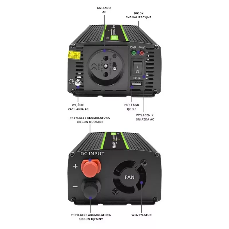 Qoltec Monolith power adapter/inverter Auto 600 W Schwarz