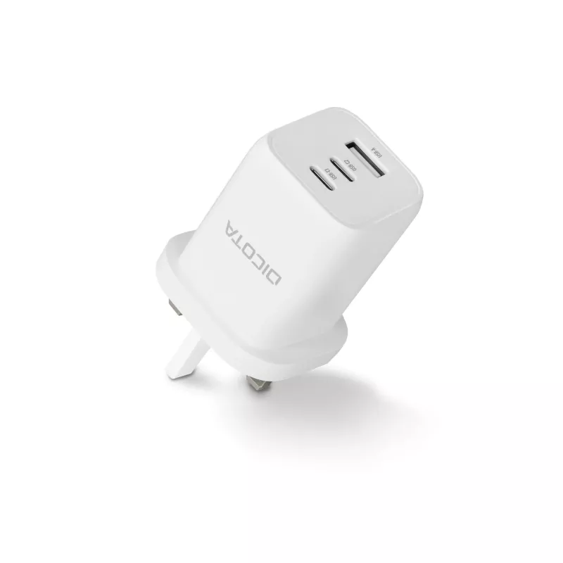 Dicota Netzteil - kompakt, GaN - 65 Watt - 5 A - PD 3.0 - 3 Ausgangsanschlüsse (2 x USB-C, USB)