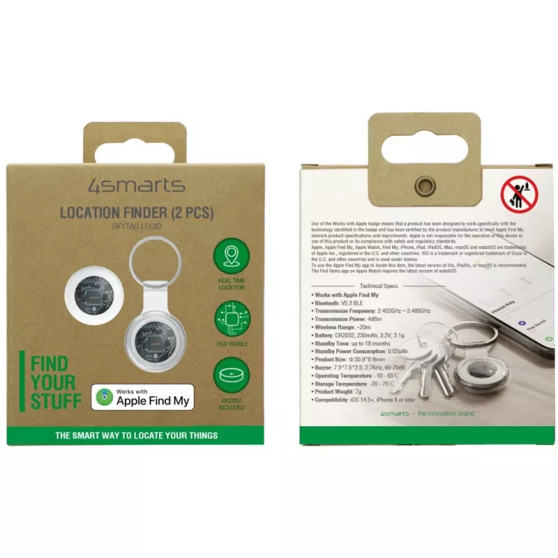 Ortungsfinder 4smarts SkyTag Lucid 2er-Pack – Bluetooth-GPS-Tracker, weiß