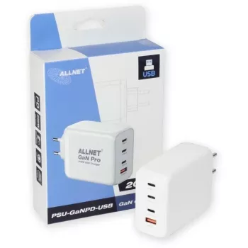 ALLNET Netzteil PSU-GaNPD-USB-1A3C-200W — 200W GaN USB-Ladegerät, 1× USB-A, 3× USB-C