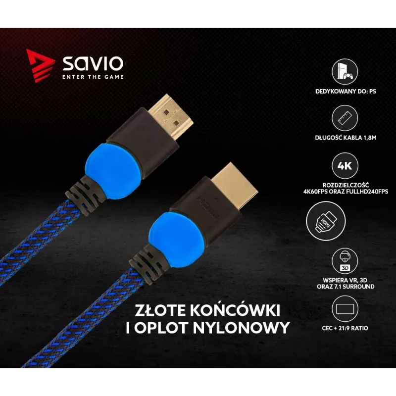 Savio GCL-02 HDMI-Kabel 1,8 m HDMI Typ A (Standard) Schwarz, Blau
