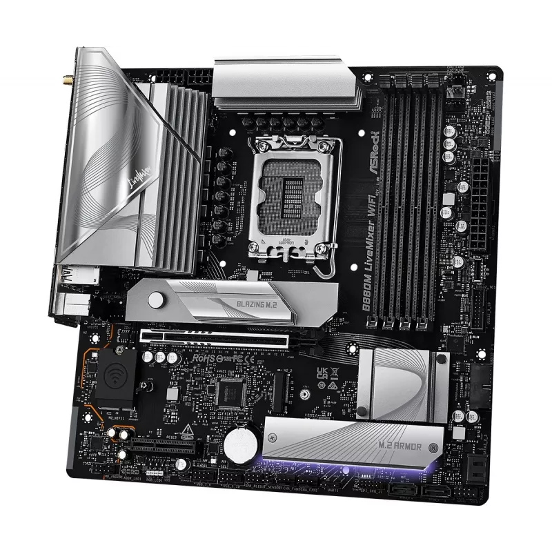 Motherboard ASRock B860M LiveMixer WiFi — Intel B860, LGA 1851, micro ATX, DDR5, 4x DIMM, Wi‑Fi 6E, 2.5Gb LAN