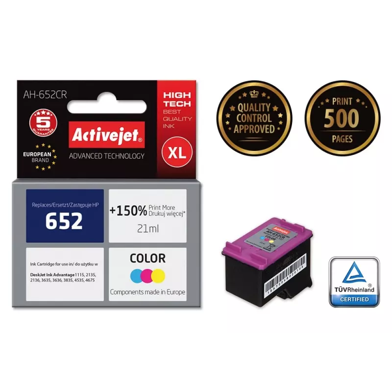 Activejet AH-652CR Tinte (Ersatz für HP 652 F6V24AE; Premium; 21 ml; Farbe)