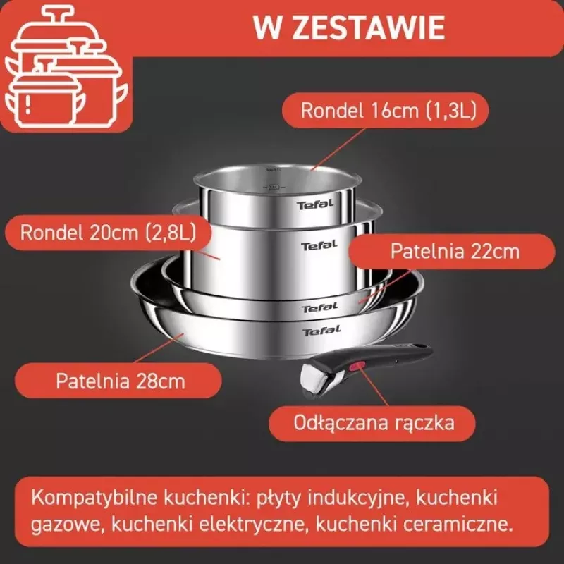 Pfannenset Tefal Ingenio Emotion L897S574, Induktion, abnehmbarer Griff, 16/20/22/28 cm