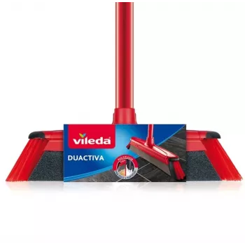 Bodenbesen VILEDA 143703 mit Stiel, Technopolymer, weiche/harte Borsten, Innenbereich, 130 cm, rot