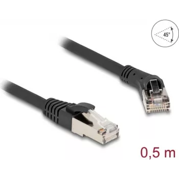 Netzwerkkabel DeLOCK RJ45 Cat.8.1 45° gewinkelt auf geraden Stecker 0,5 m schwarz