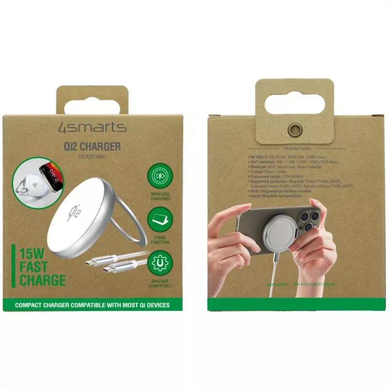 4smarts Qi2 Charger Kickstand Silver White - Ladegerät (540987)