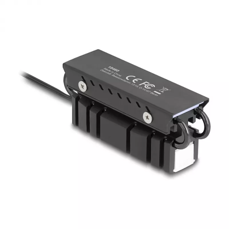 Kühlkörper DELOCK 18460 für M.2 SSD 2280 — Aluminium/Kupfer, RGB 5V, Schwarz