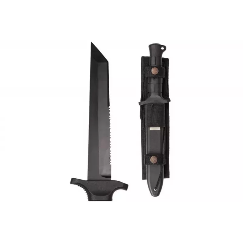 Kampfmesser Mil-Tec 2000 — Multifunktionsmesser, 440A-Edelstahlklinge 165 mm, glasfaserverstärkter Polyamidgriff und -scheide, Nylon-Gürtelhalter