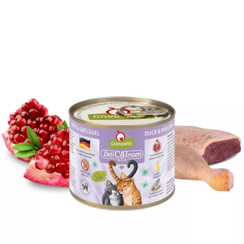 Nassfutter für Katzen Fox4Pets DeliCATessen Ente und Geflügel 200 g, Alleinfuttermittel für ausgewachsene Katzen, 80% Feuchtigkeit
