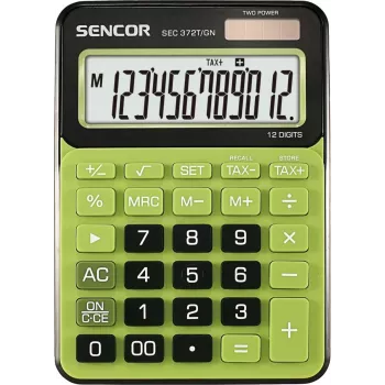 Tischrechner SENCOR SEC 372GN 12-stelliges LCD, Grundrechenarten, Solar- und Batteriebetrieb