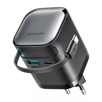 Ladegerät Joyroom JR-TCL02 65W USB-A und USB-C mit integriertem USB-C-Kabel, schwarz