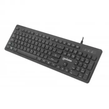 Manhattan Gaming USB-Tastatur, Low Force Key Edition, 12 Multimediatasten, Rainbow-LED-Hintergrundbeleuchtung, USB-A, Schwarz, Retail Box (deutsches Layout)
