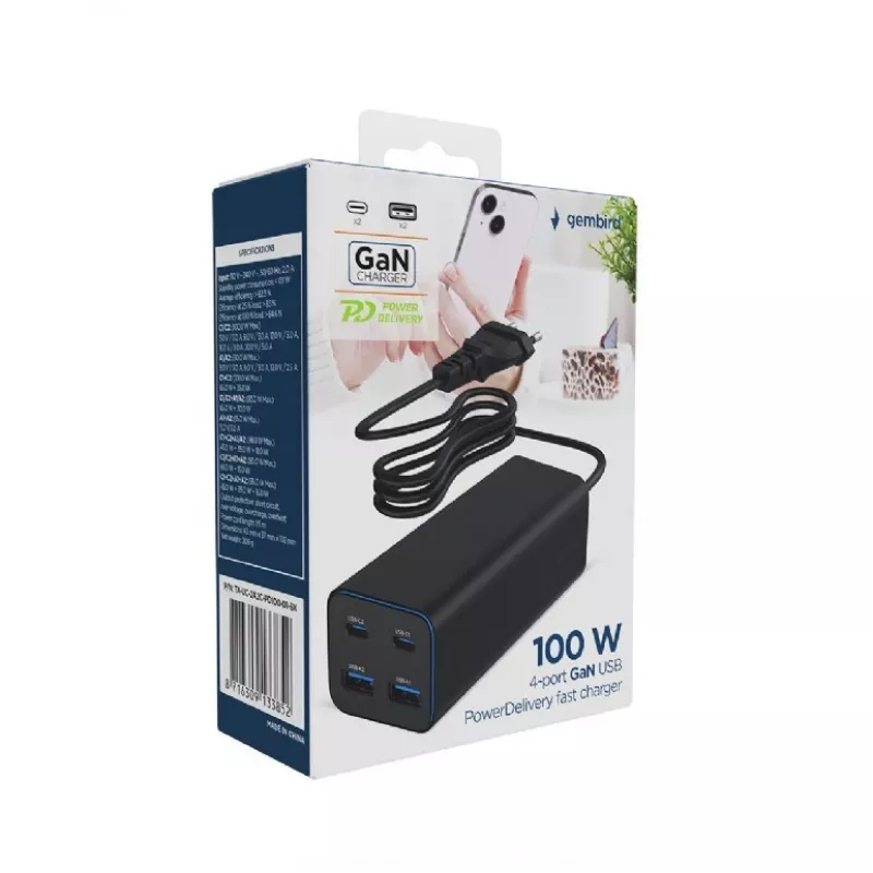 Gembird TA-UC-2A2C-PD100-01-BK Ladegerät für Mobilgeräte Laptop, Smartphone Schwarz AC Schnellladen Indoor