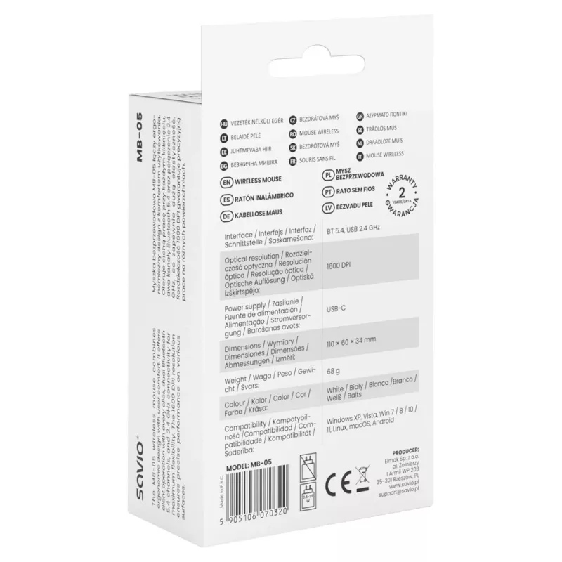 Savio MB-05 Maus Universal Beidhändig Bluetooth 1600 DPI