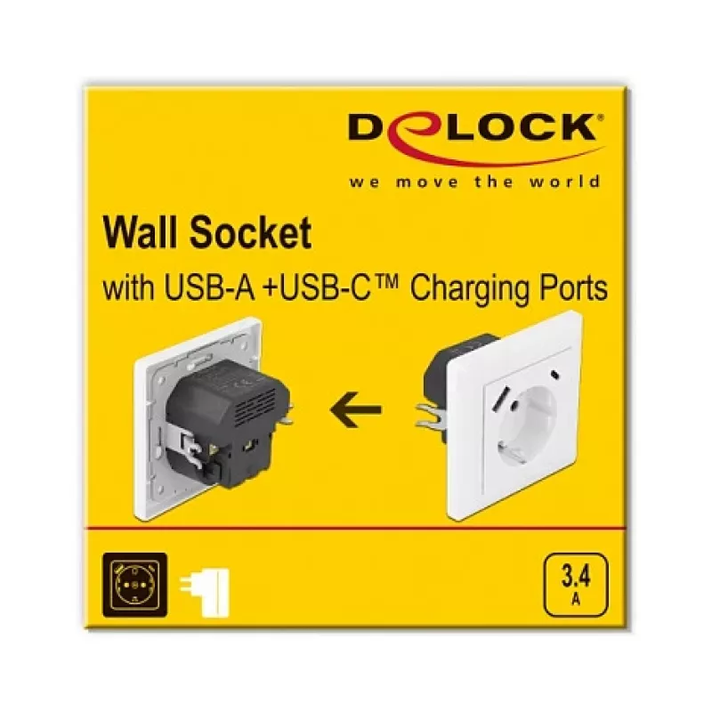 DeLOCK 11489 Steckdose CEE 7/3 + USB Weiß 250V 16A