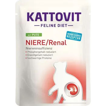 Nassfutter für Katzen KATTOVIT Niere/Renal 85 g Beutel – 12 x 85 g, Geflügel (Rind, Huhn, Ente, Pute) für ausgewachsene Katzen mit Niereninsuffizienz