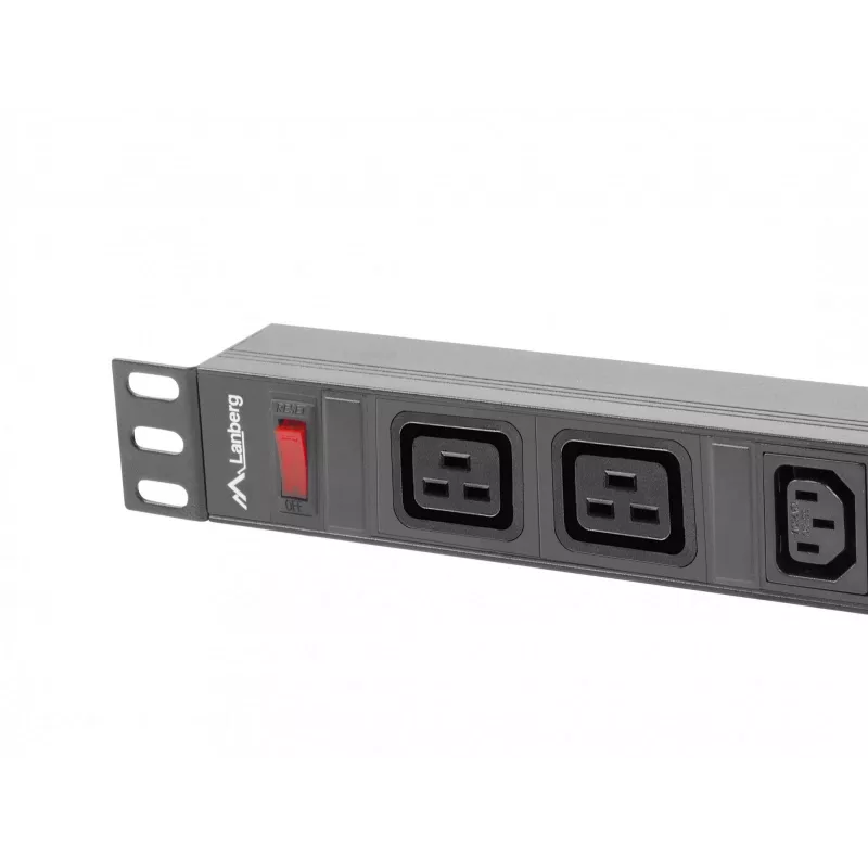 Rack-Mount-Stromverteilungseinheit LANBERG PDU-02I1908I-0200-C20-BK — 1U, 10×C13, 16A, 2 m Kabel, 19 Zoll