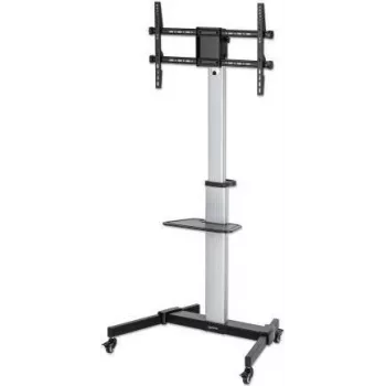 Manhattan Trolley Mount Stand für TV & Monitore, Für Bildschirme: 37 Zoll bis 86 Zoll, -10 bis 5° Neigung, 90° Drehung, VESA-Kompatibilität: alle zwischen 200x200 und 600x400 mm – prüfen Sie die Abmessungen der vier Befestigungslöcher auf der Rückseite des Bildschirms, um sicherzustellen, dass es passt, Max. 50 kg, Halterung