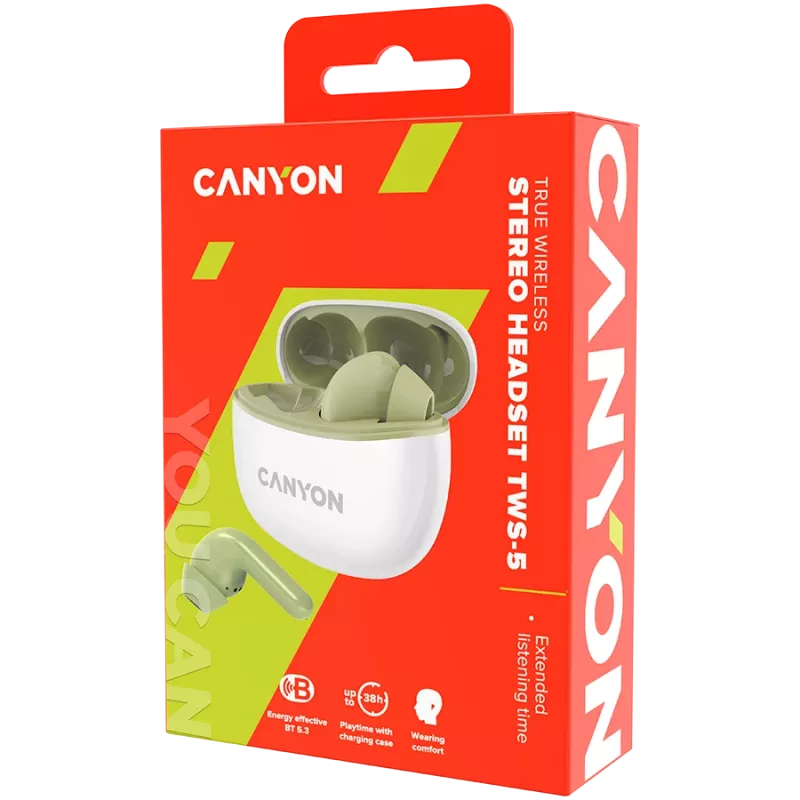 CANYON In-Ear-Kopfhörer TWS-5, Grün Bluetooth 5.3, Touch-Steuerung, Ladeeingang: USB-C