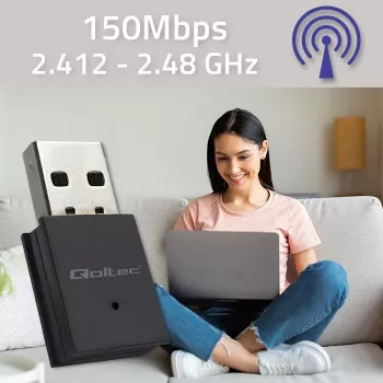 Kompakter kabelloser Mini-USB-WLAN-Adapter QOLTEC 57007 – Single-Band 2,4 GHz, bis zu 150 Mbit/s, interne Antenne