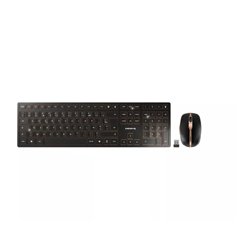 CHERRY DW 9100 schlank Tastatur Maus inbegriffen Universal RF Wireless + Bluetooth AZERTY Französisch Schwarz