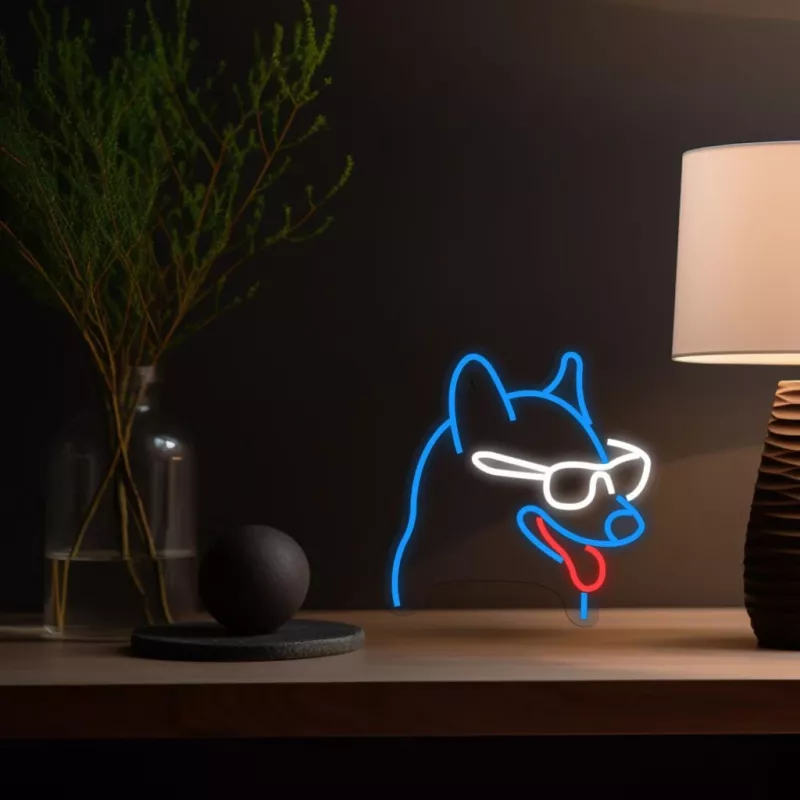 Neon-Leuchtschild MANTA Neon Lights Dog with Glasses Manta SNL69MT – dekorative LED-Neon-Wandleuchte im Hundedesign