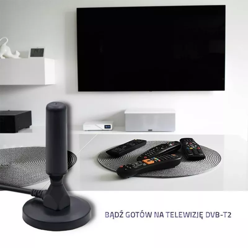 Innen-TV-Antenne QOLTEC 57016 DVB-T2 – kompaktes Design für digitalen terrestrischen Empfang