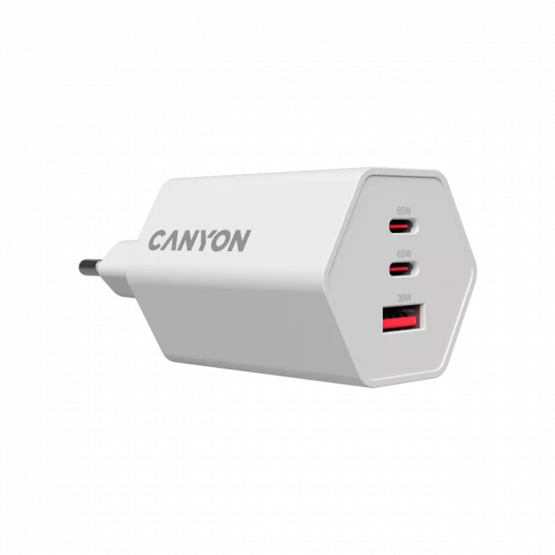 CANYON Ladegerät HEXAGON 65 GaN 65W 2xPD 1xQC EU Weiß CND-CHAHEX65W