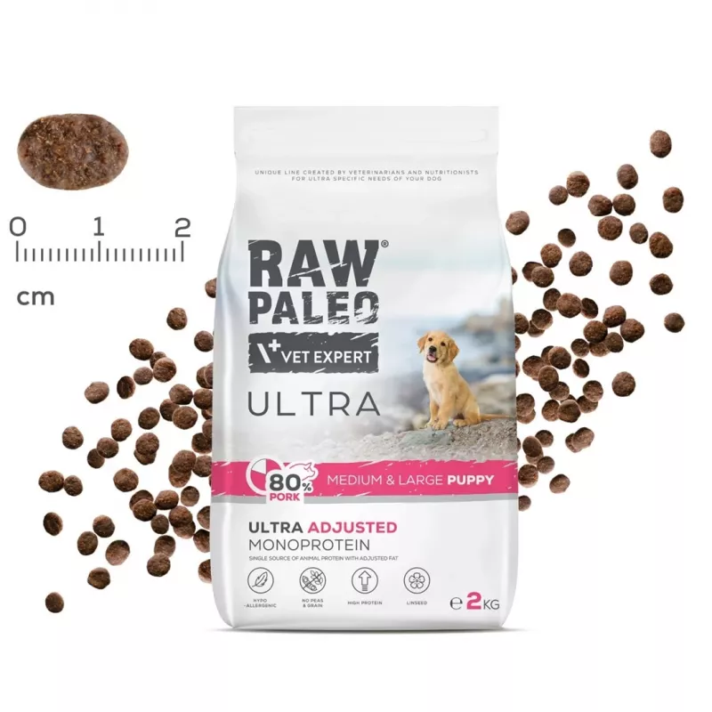 VETEXPERT RAW PALEO Ultra Pork Medium & Large Puppy Trockenfutter für Hunde 2 kg