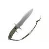 Feststehendes Messer Cinema Classic CC-H5 Rambo V — Überlebensmesser, Stahlklinge 230 mm, Gesamtlänge 385 mm, grüner Polymergriff, Lederscheide