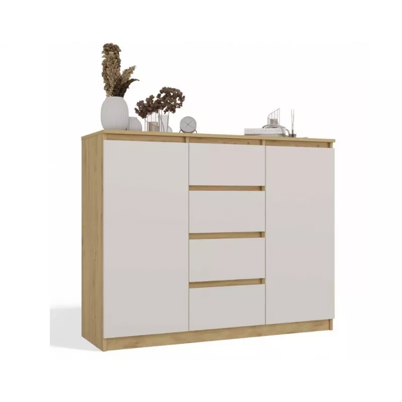 Kommode mit 2 Türen und 4 Schubladen, Artisan-Eiche/Kaschmirfarbe