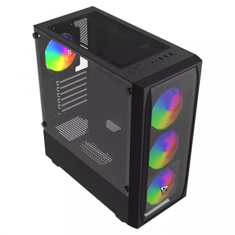 PC-Gehäuse SAVIO Noctis Flow RGB — Cube, ATX/Mini-ITX, 3x 120 mm Frontlüfter, Seitenfenster aus gehärtetem Glas, max. GPU 35 cm