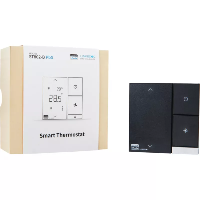 Smart HVAC-Thermostat Shelly LinkedGo Schwarz – digitales WLAN (802.11b/g/n), 87×87×35 mm
