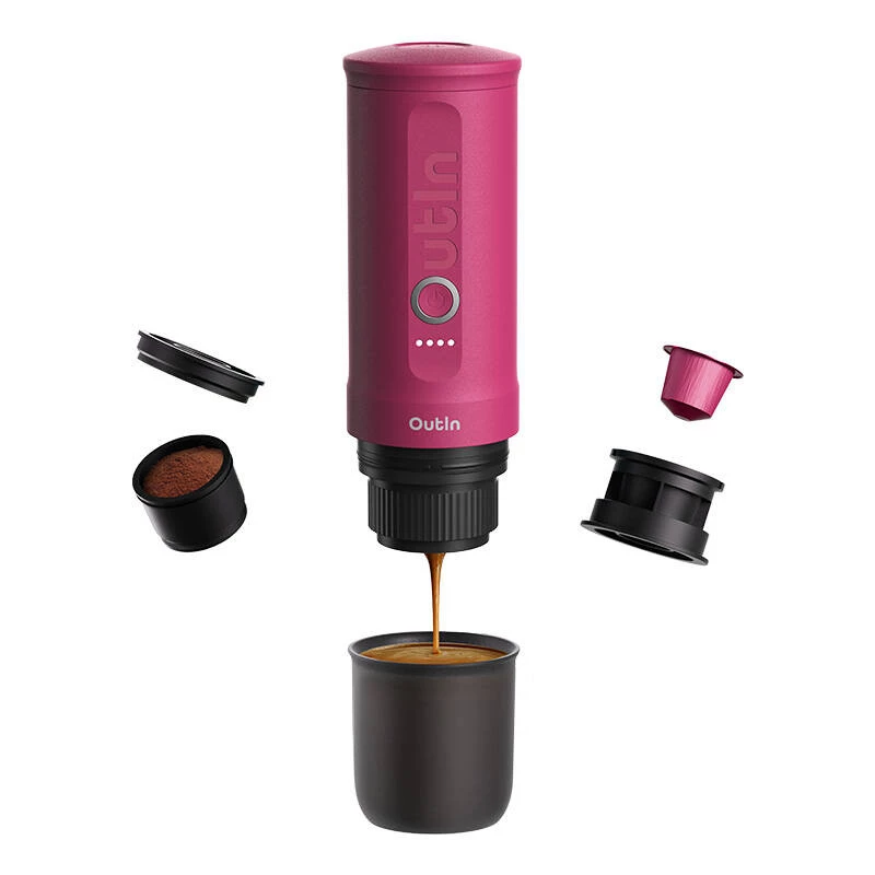 Tragbare Espressomaschine OUTIN Outin Nano Schwarz, Pink — 20 bar, gemahlenem Kaffee, 7500 mAh Akku, 670 g