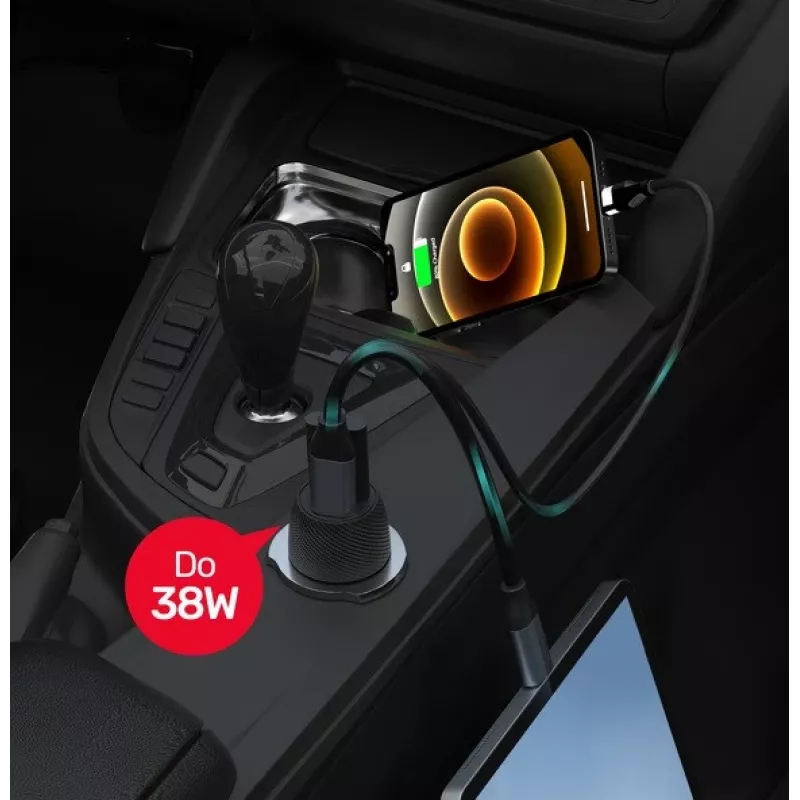 Auto-Ladegerät Unitek P1400A mit USB-C und USB-A, 38W, Quick Charge 3.0, Eingang 12–24V, schwarz