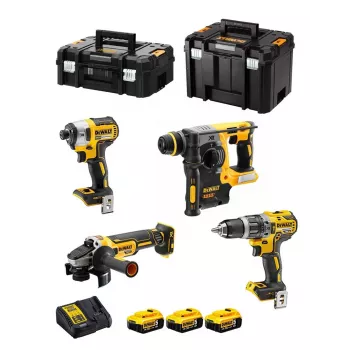 Werkzeugset DeWalt DCK422P3T-QW Akku-Komboset 18V 5Ah (3 Akkus), Bohrschrauber DCD796, Bohrhammer, 4 cm Holz, 1,3 cm Stahl
