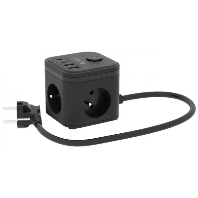 Steckdosenleiste Kerg SMART M02728 – 3 AC-Steckdosen Typ F, 4 USB (1×USB-C + 3×USB-A), 1,5 m Kabel, 16 A/250 V