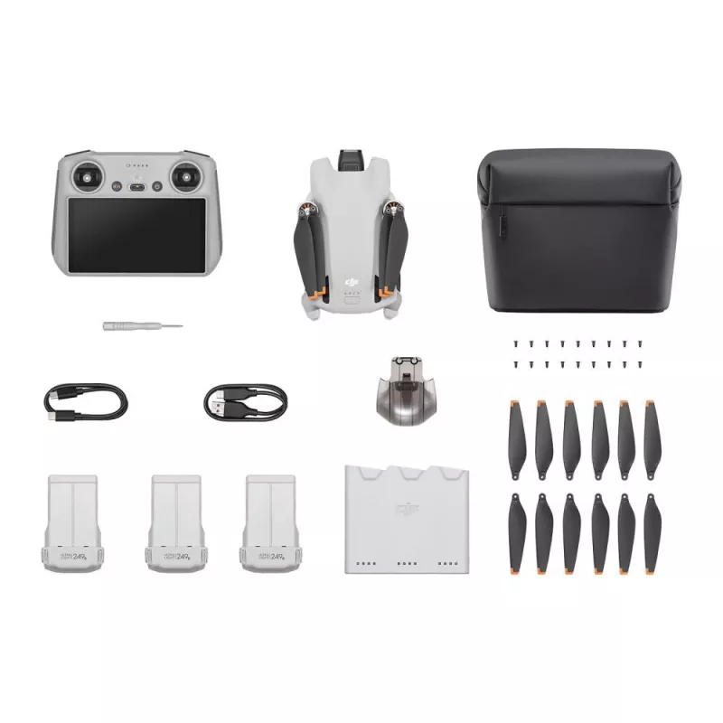Quadcopter DJI Mini 3 Fly More Combo — 4-Rotor-Drohne, 12-MP-4K-Kamera, 10.000 m Reichweite, 10,55 m/s Höchstgeschwindigkeit, 2453 mAh Akku, 0,248 kg, grau