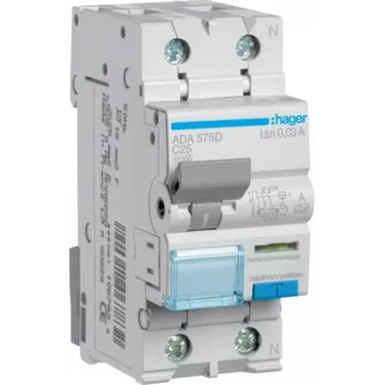 Hager RCBO Switch 1P+N 10kA C-25A 30mA ADA575D (ADA575D)