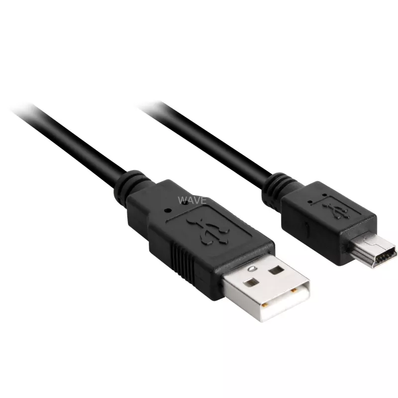 USB 2.0 Kabel, USB-A Stecker > Mini-USB Stecker (schwarz, 1,0 Meter, doppelt geschirmt)
