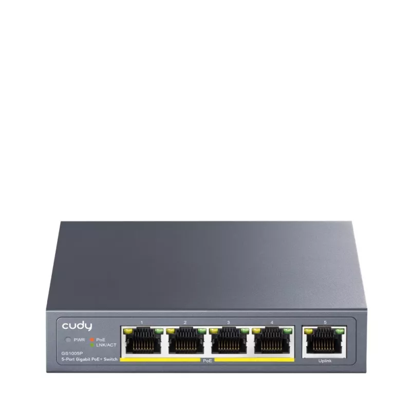 Cudy GS1005P Netzwerk-Switch — 5-Port Gigabit Ethernet mit 4 PoE-Ports, 60 W Gesamtleistung, Metallgehäuse, rackmontierbar