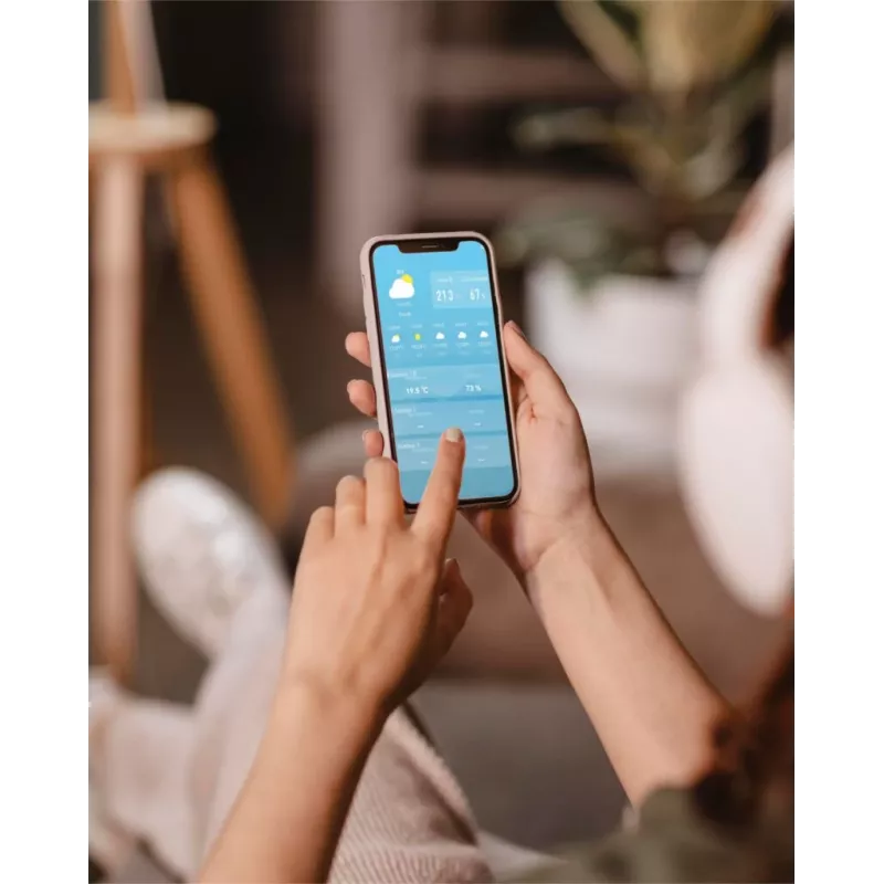 Wetterstation BLAUPUNKT WS35BK APP – LCD-Anzeige, Temperatur & Luftfeuchtigkeit, Alarm, Kalender, App-Konnektivität, 94×94×27 mm