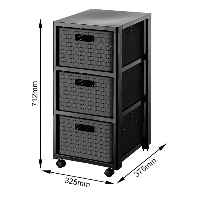 Aufbewahrungseinheit mit Schubladen Rotho Country 3 Schubladen Anthrazit Polypropylen 325×375×712 mm mit Rollen