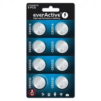 8 Lithium-Batterien-Set everActive 4 x CR2032, 2 x CR2025, 2 x CR2016