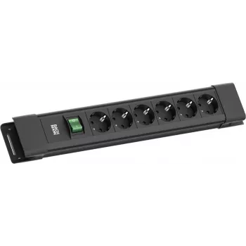 Steckdosenleiste Bachmann CONNECTUS mit 6× CEE7/3-Steckdosen, 1× Schalter, 2,0 m Kabel, CEE7/7-Stecker, schwarz
