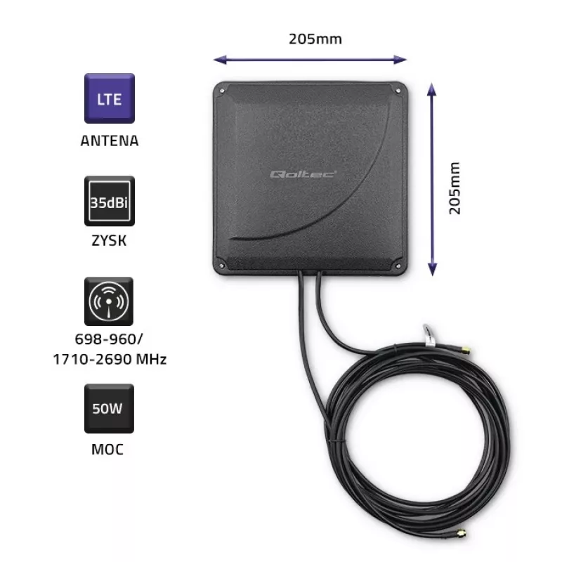 Externe 4G LTE Dual-MIMO-Antenne QOLTEC 57041 35 dBi 50 W