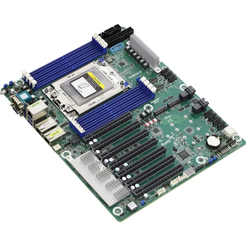 Motherboard ASRock ROMED8-2T ATX für AMD EPYC LGA 4094, 8× DDR4 DIMM, Octa‑Channel, 2× M.2, 8× SATA III, 10GbE, 3× RJ‑45