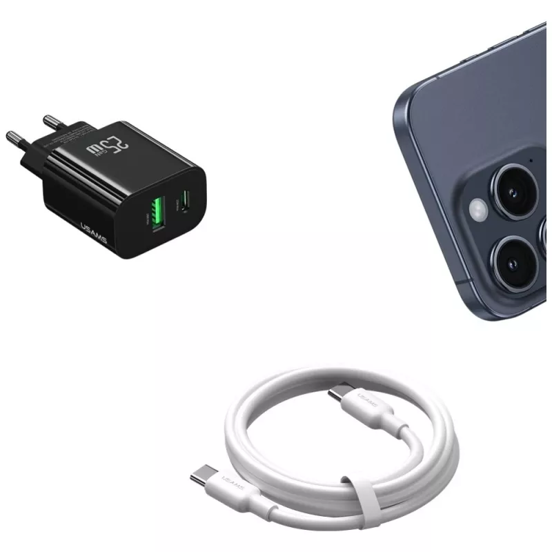 USB-Ladegerät usams USA001629 25W 1×USB-C + 1×USB-A Schnellladung